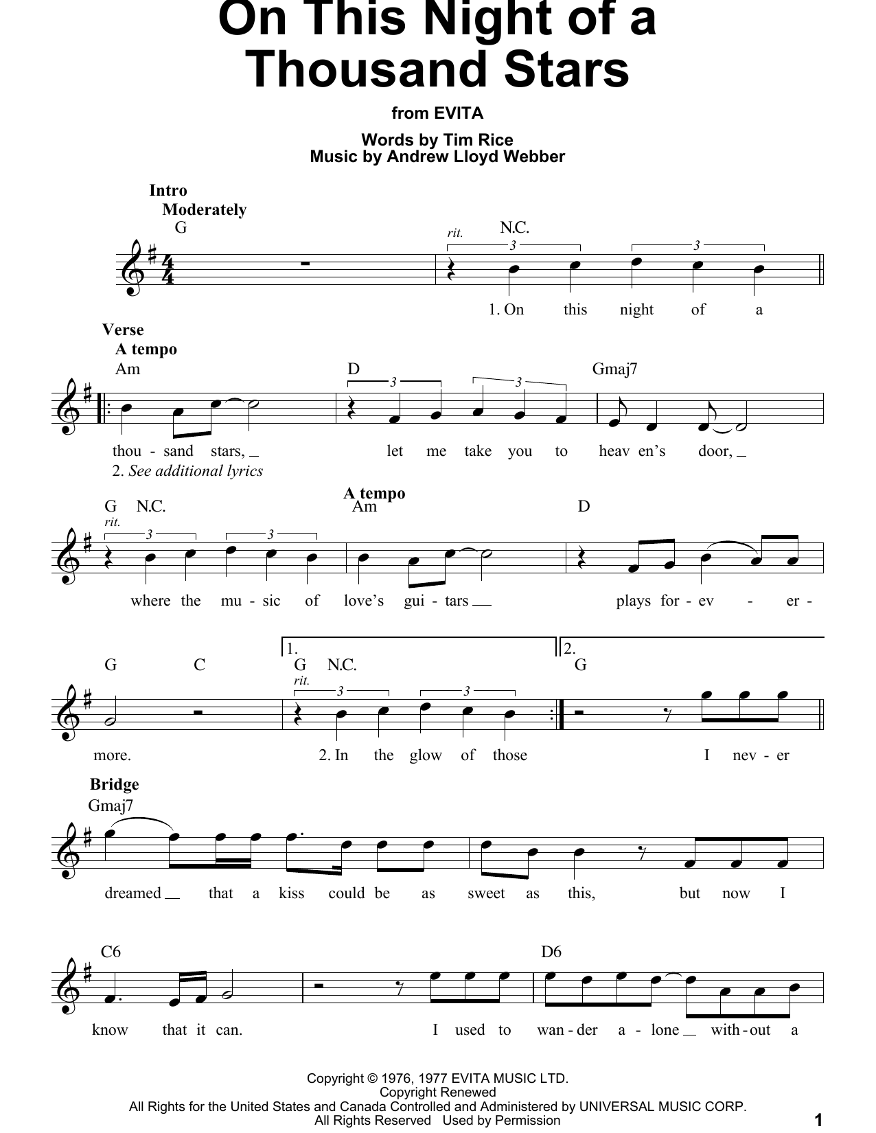 Download Andrew Lloyd Webber On This Night Of A Thousand Stars Sheet Music