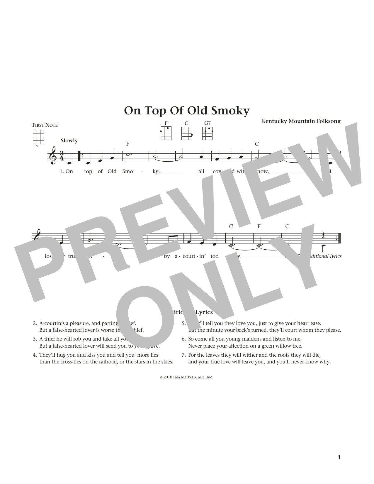 Download Kentucky Mountain Folksong On Top Of Old Smoky (from The Daily Uku Sheet Music