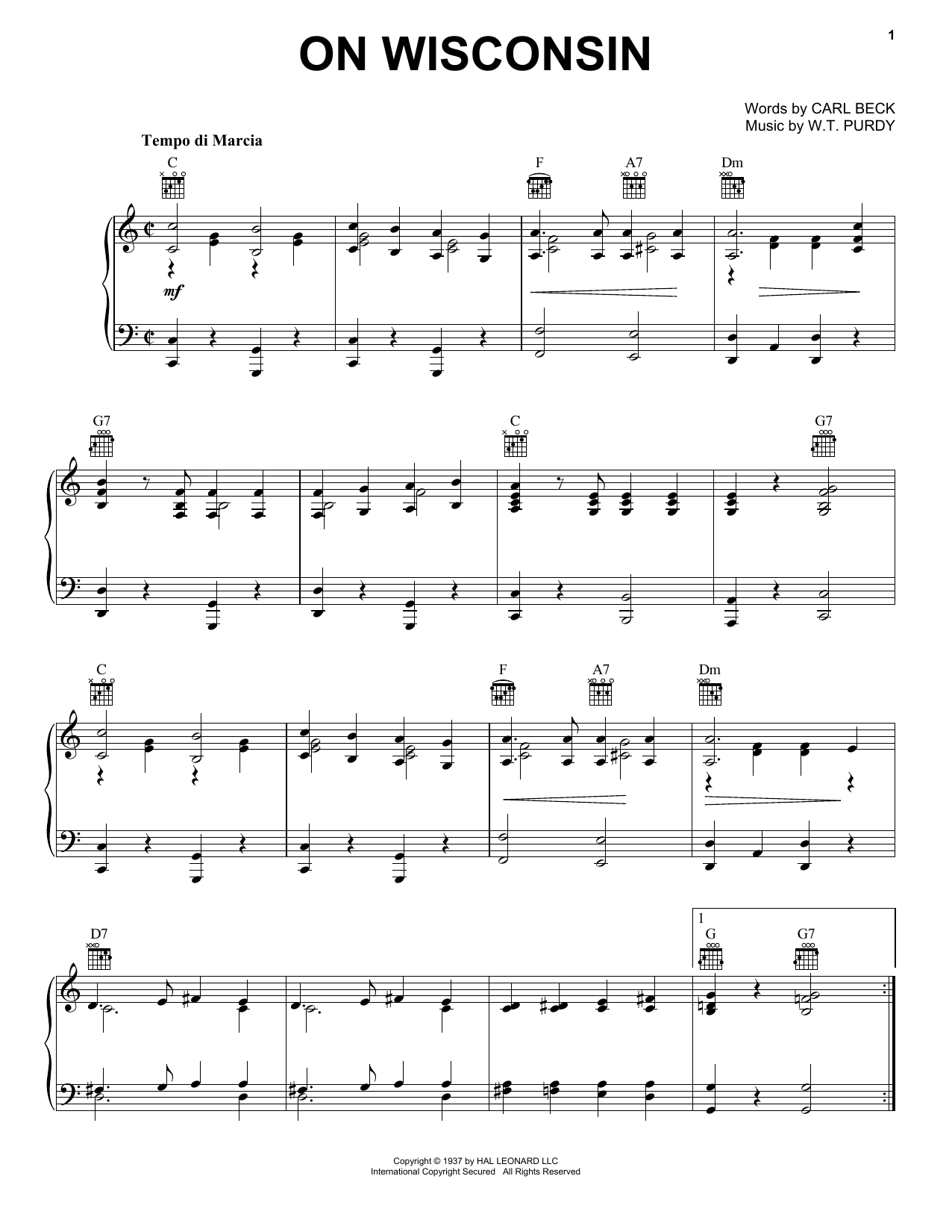 Download W.T. Purdy On Wisconsin! Sheet Music