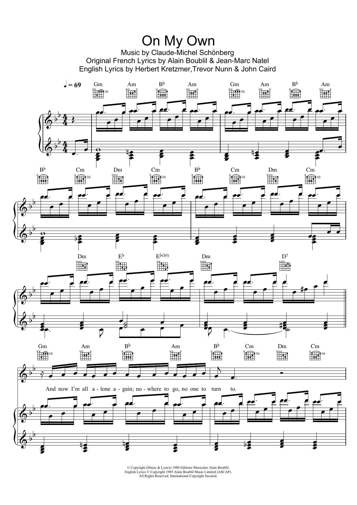 Download Boublil and Schonberg On My Own (from Les Miserables) Sheet Music