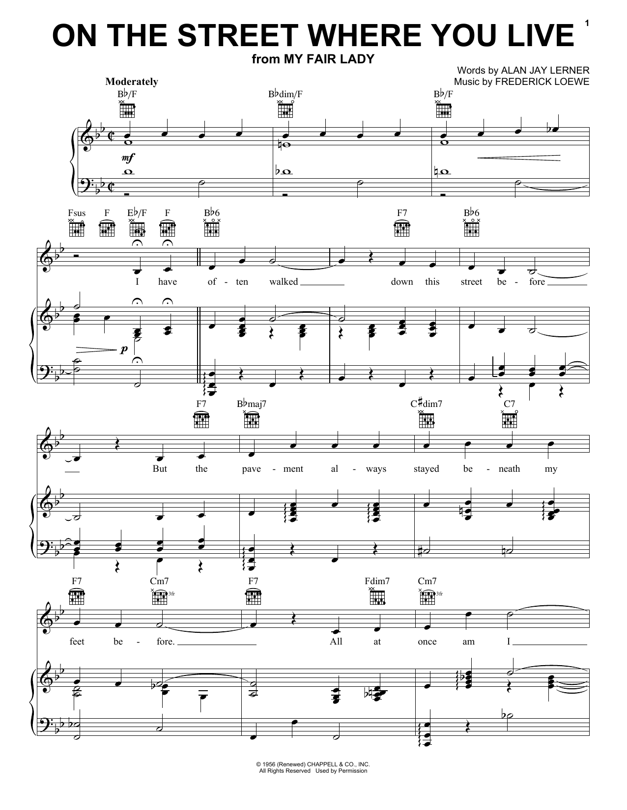 Lerner & Loewe On The Street Where You Live sheet music notes printable PDF score