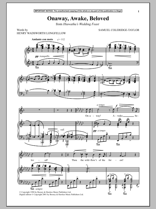 Download Samuel Coleridge-Taylor Onaway, Awake, Beloved (from Hiawatha's Sheet Music