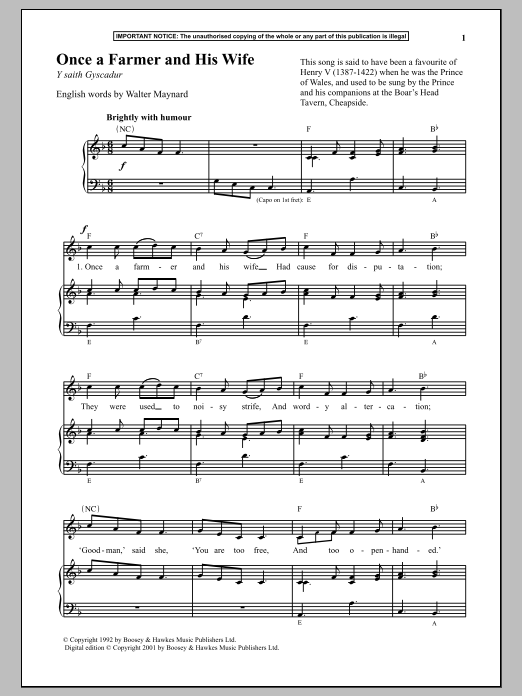 Download Anonymous Once A Farmer And His Wife Sheet Music