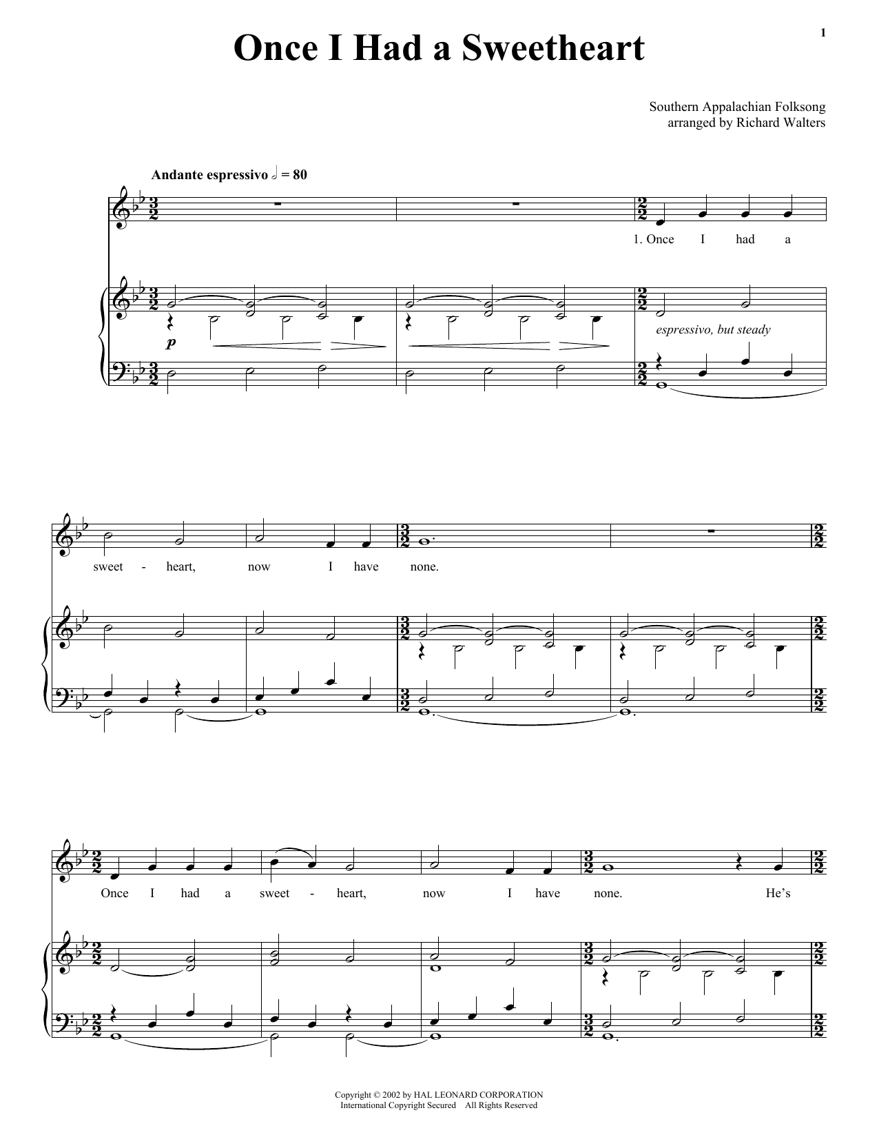 Download Southern Appalachian Folk Song Once I Had A Sweetheart Sheet Music