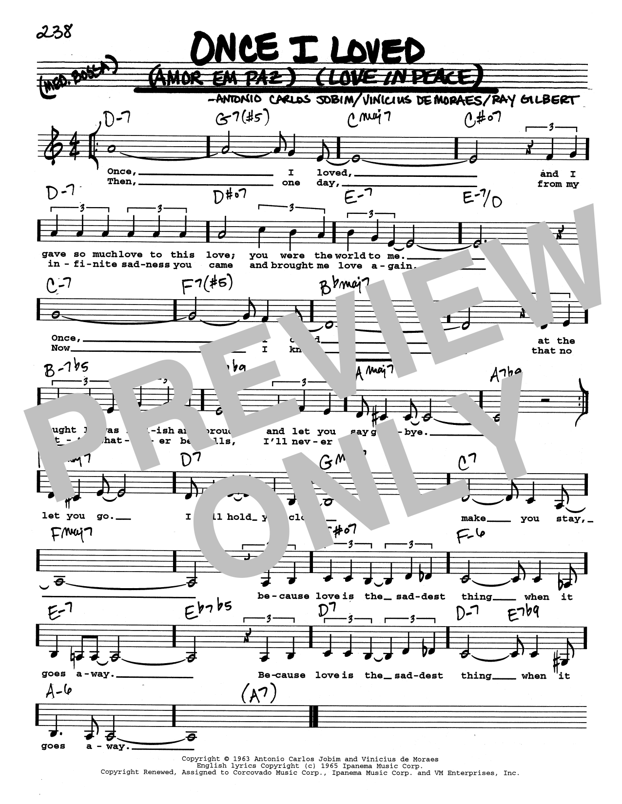 Antonio Carlos Jobim Once I Loved (Amor Em Paz) (Love In Peace) sheet music notes printable PDF score