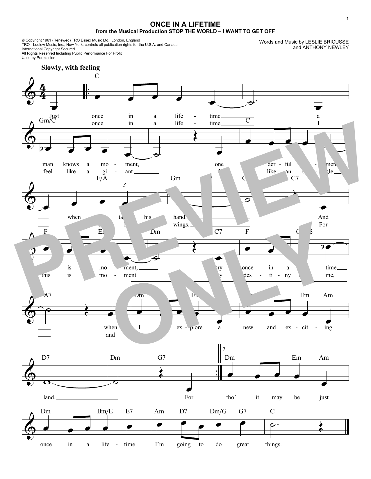 Download Anthony Newley Once In A Lifetime Sheet Music
