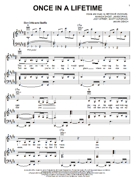 Download Beyoncé Once In A Lifetime Sheet Music