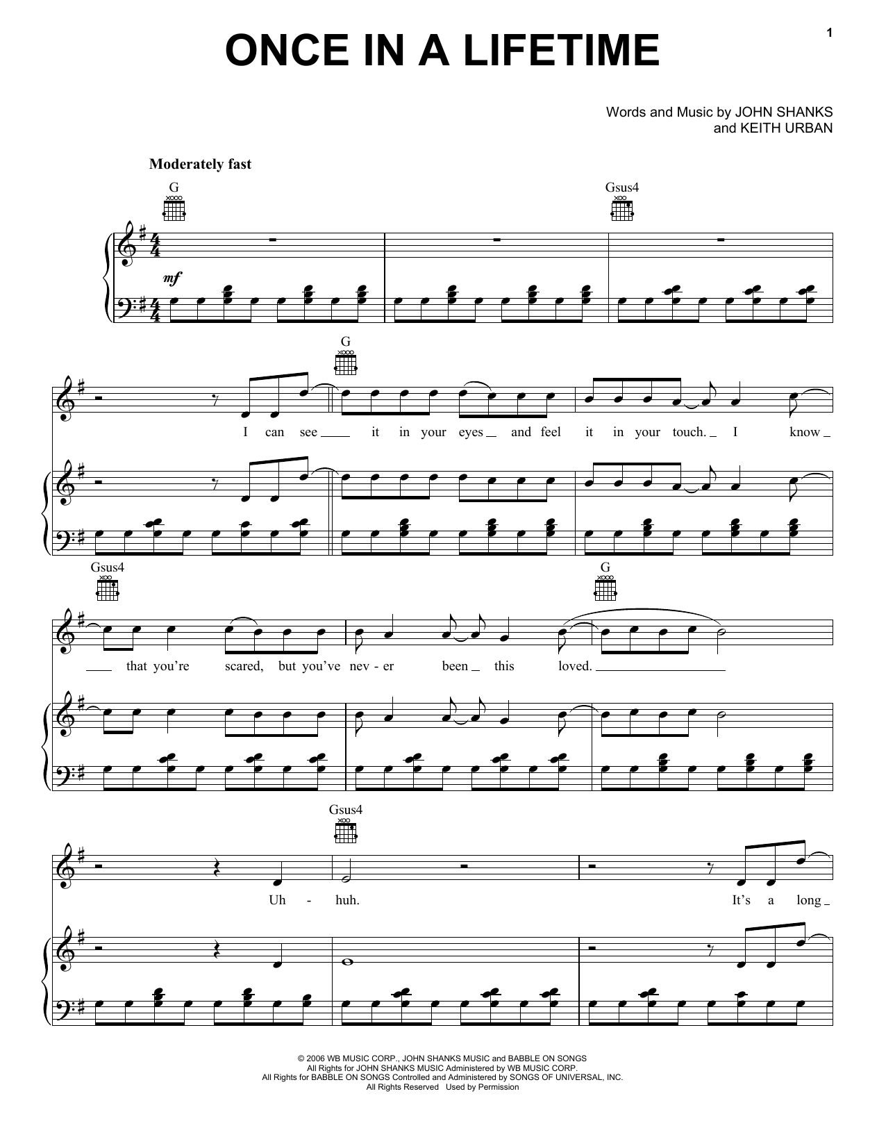 Download Keith Urban Once In A Lifetime Sheet Music