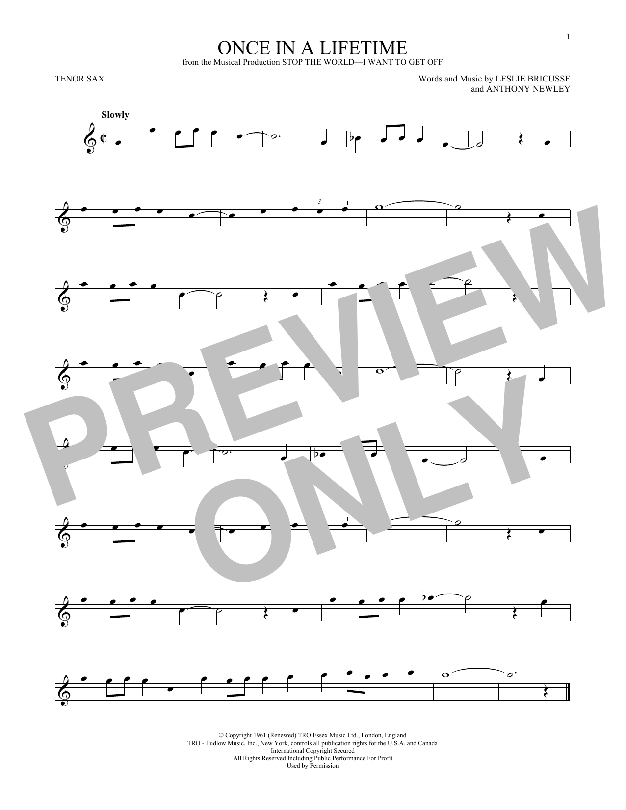 Download Leslie Bricusse Once In A Lifetime Sheet Music