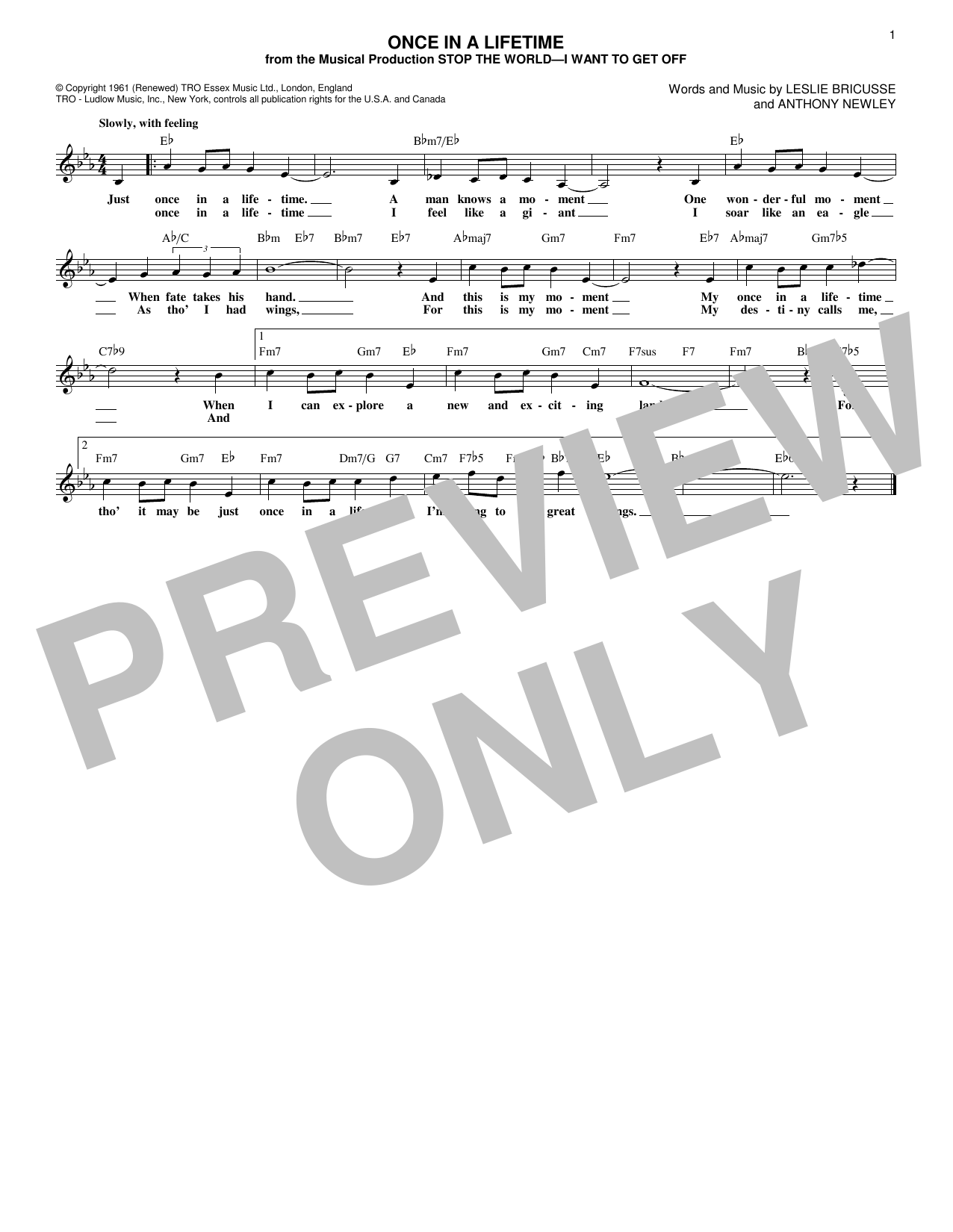 Download Leslie Bricusse Once In A Lifetime Sheet Music