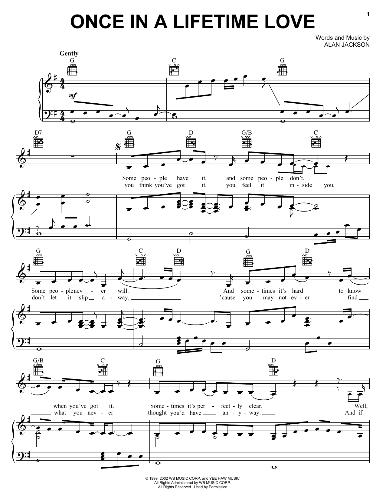 Download Alan Jackson Once In A Lifetime Love Sheet Music