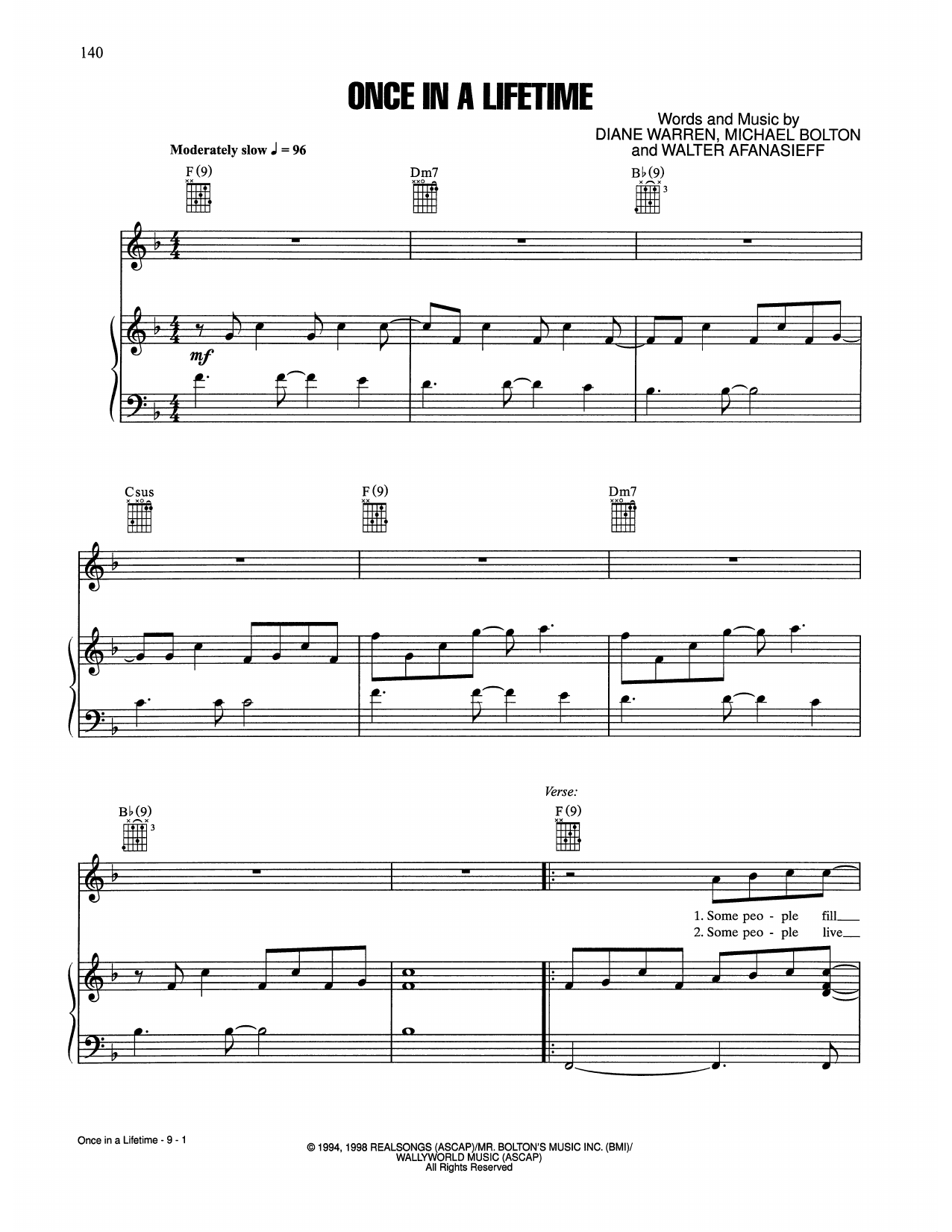Download Michael Bolton Once In A Lifetime Sheet Music