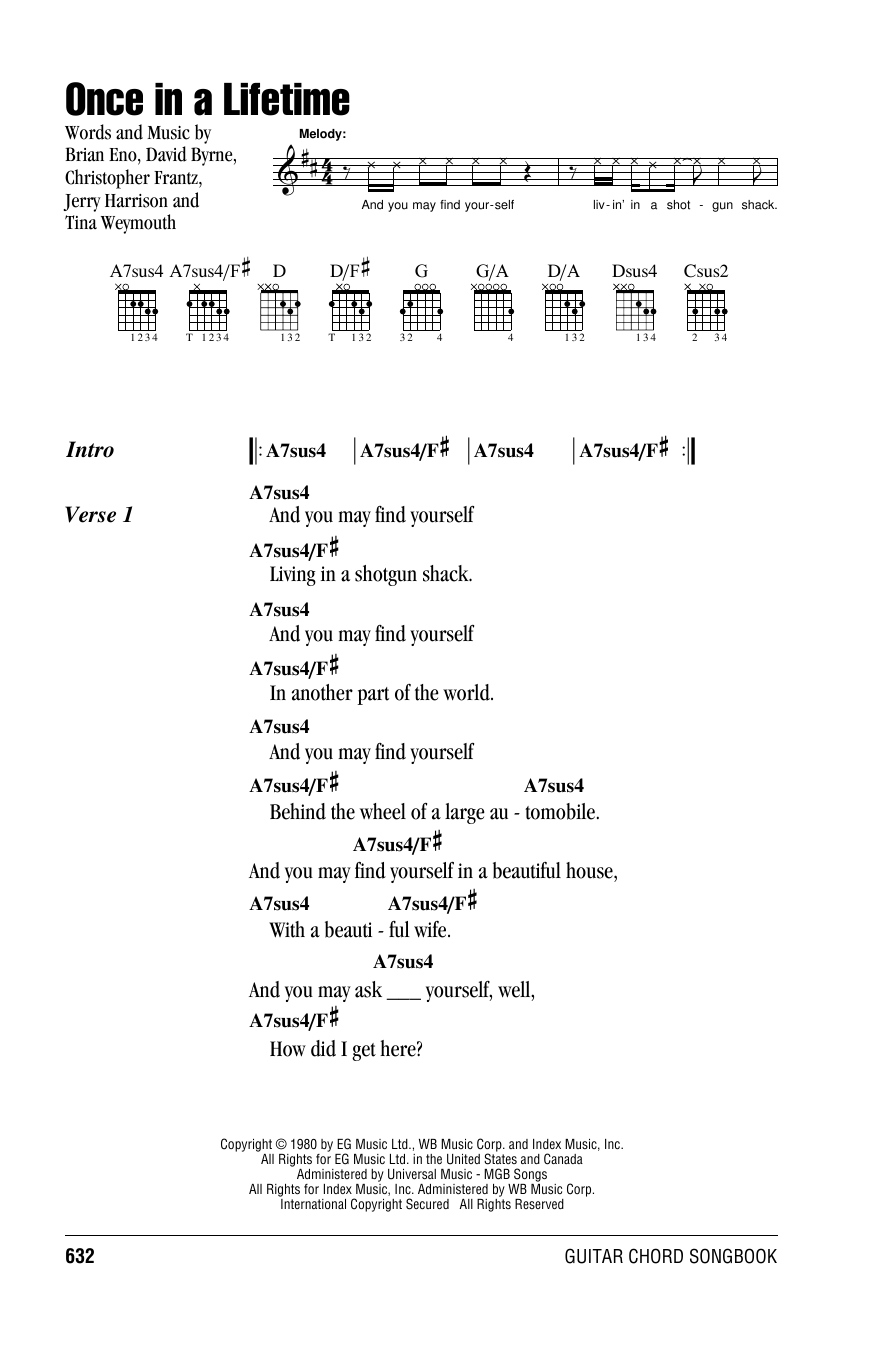 Download Talking Heads Once In A Lifetime Sheet Music
