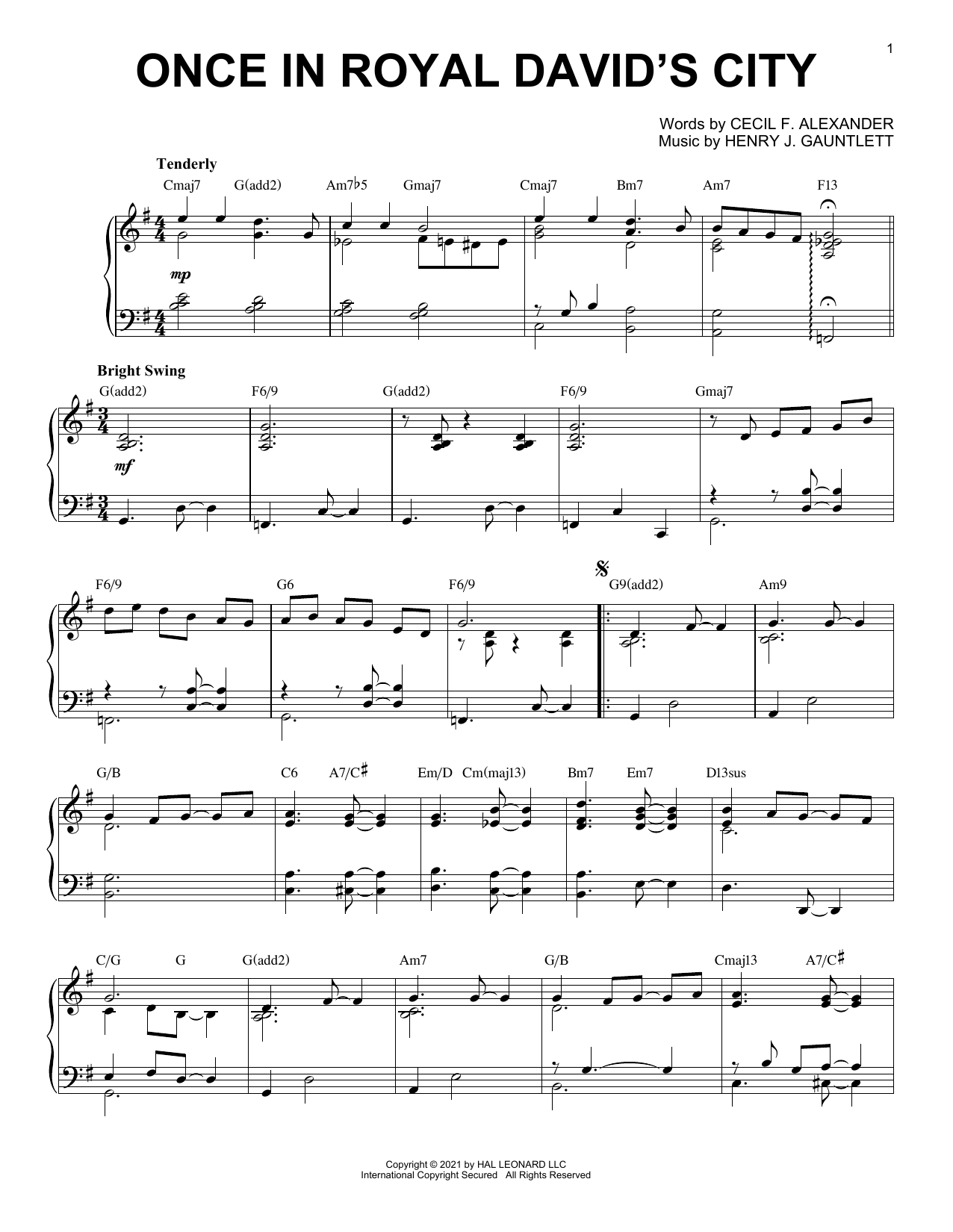 Download Cecil F. Alexander Once In Royal David's City [Jazz versio Sheet Music
