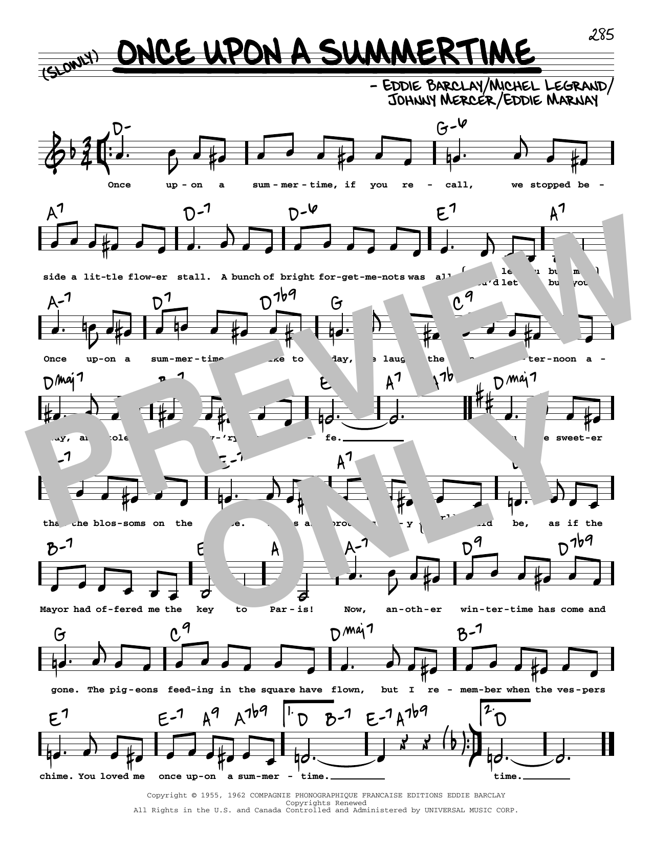 Tony Bennett Once Upon A Summertime (Low Voice) sheet music notes printable PDF score