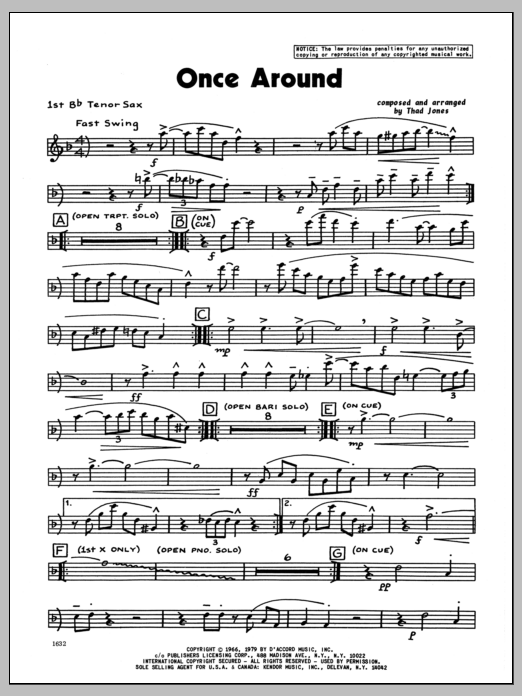 Download Thad Jones Once Around - 1st Bb Tenor Saxophone Sheet Music