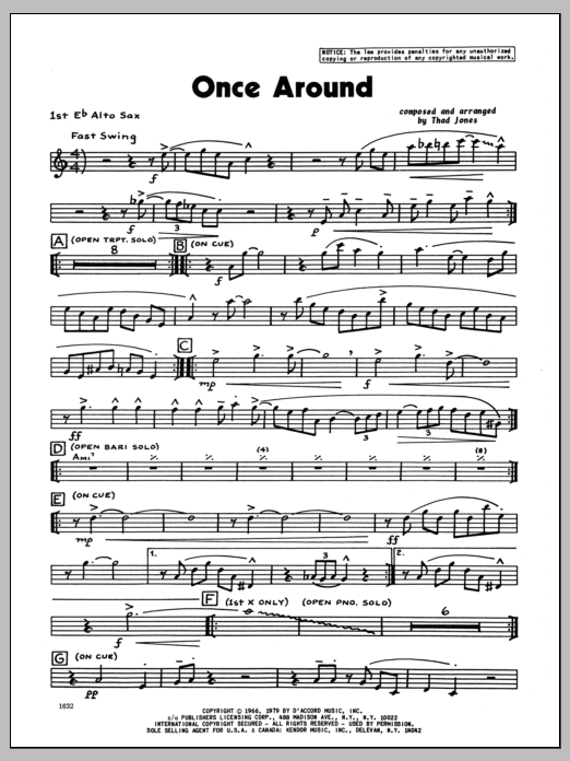 Download Thad Jones Once Around - 1st Eb Alto Saxophone Sheet Music
