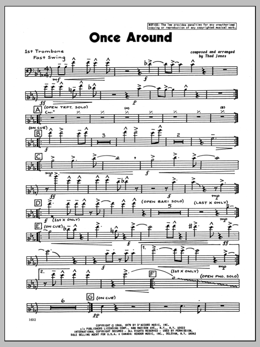 Download Thad Jones Once Around - 1st Trombone Sheet Music