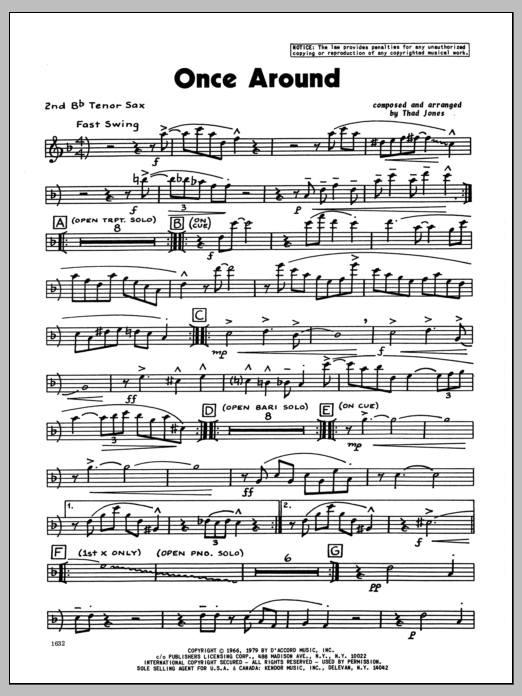 Download Thad Jones Once Around - 2nd Bb Tenor Saxophone Sheet Music