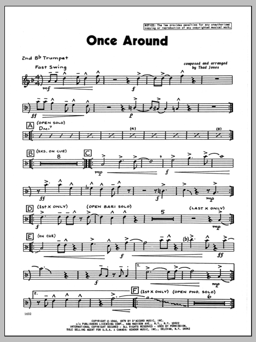 Download Thad Jones Once Around - 2nd Bb Trumpet Sheet Music