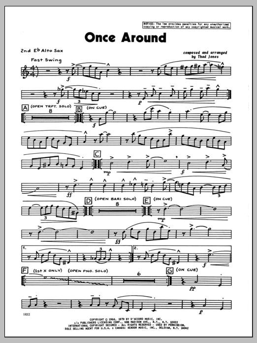 Download Thad Jones Once Around - 2nd Eb Alto Saxophone Sheet Music