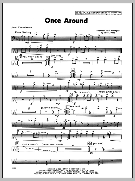 Download Thad Jones Once Around - 2nd Trombone Sheet Music