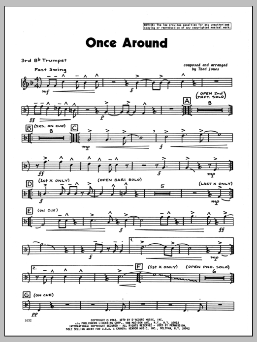 Download Thad Jones Once Around - 3rd Bb Trumpet Sheet Music