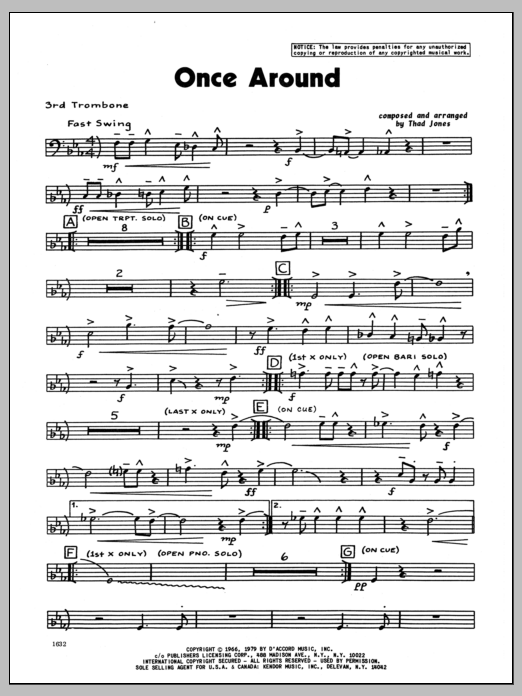 Download Thad Jones Once Around - 3rd Trombone Sheet Music