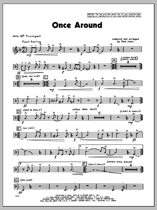 Download Thad Jones Once Around - 4th Bb Trumpet Sheet Music