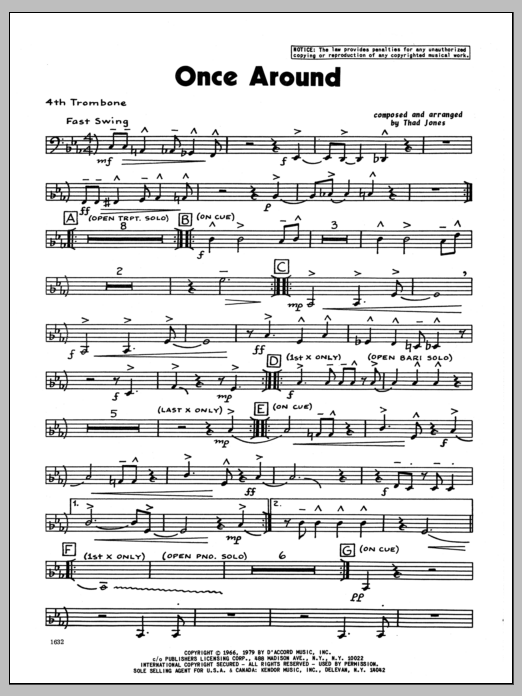 Download Thad Jones Once Around - 4th Trombone Sheet Music