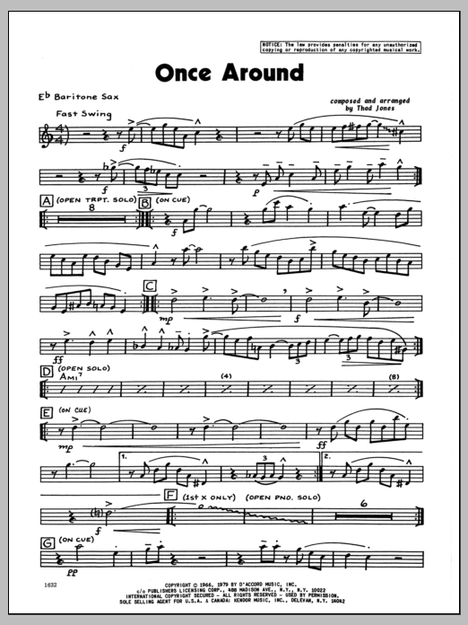 Download Thad Jones Once Around - Baritone Sax Sheet Music
