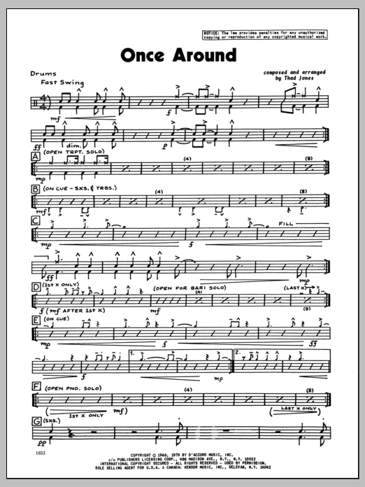 Download Thad Jones Once Around - Drums Sheet Music