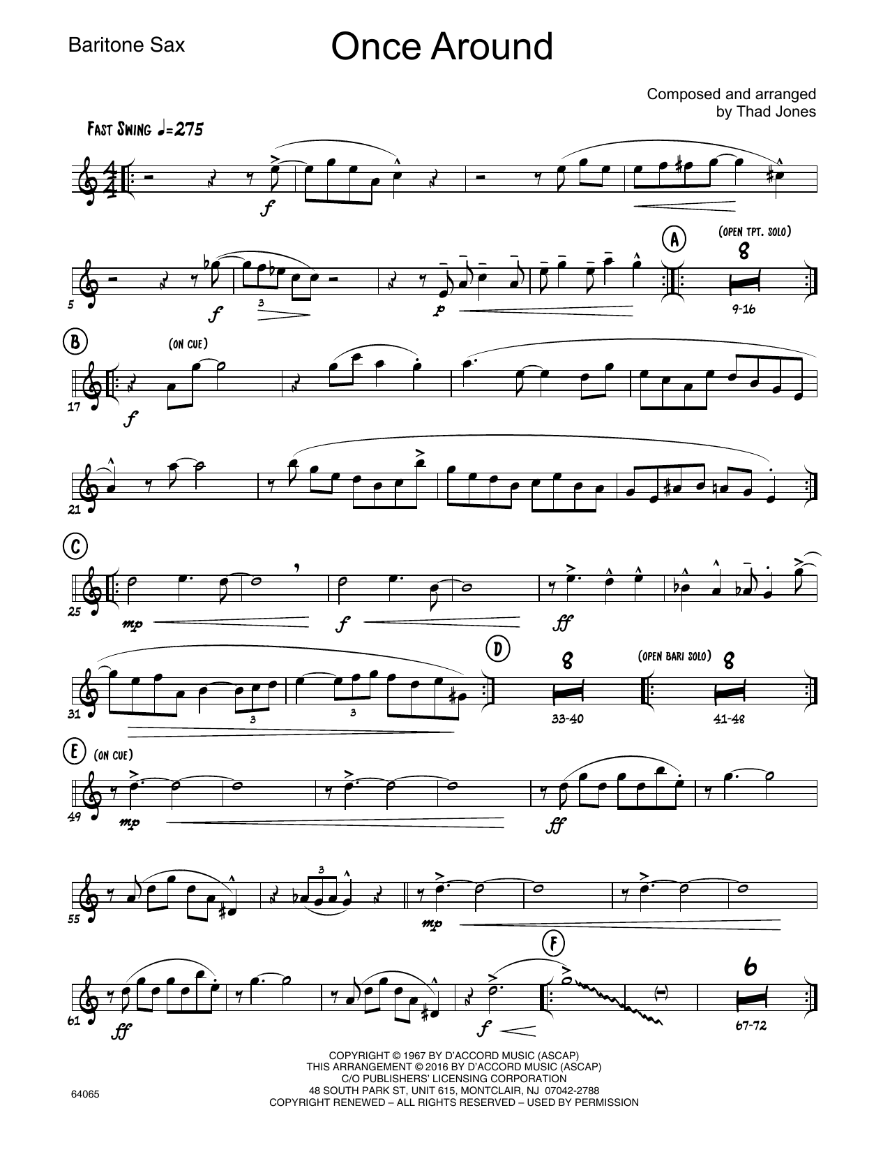 Download Thad Jones Once Around - Eb Baritone Saxophone Sheet Music