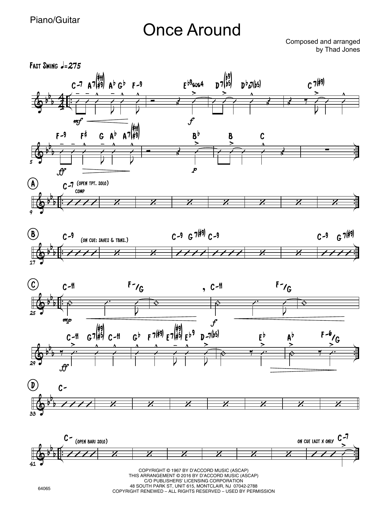 Download Thad Jones Once Around - Piano/Guitar Sheet Music