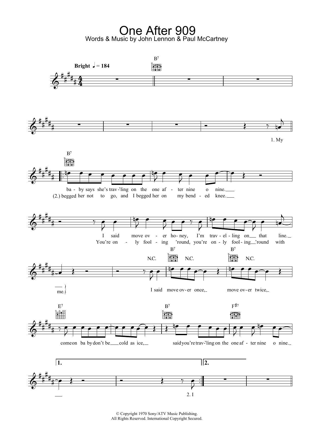 Download The Beatles One After 909 Sheet Music