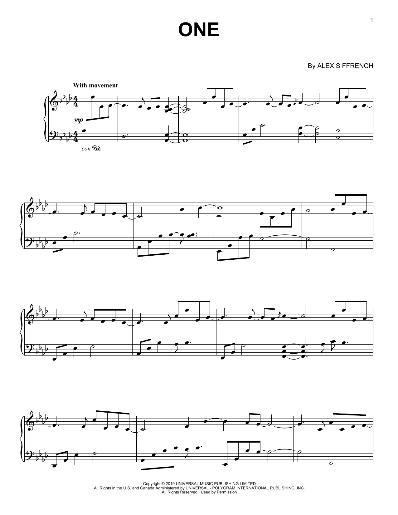 Download Alexis Ffrench One Sheet Music