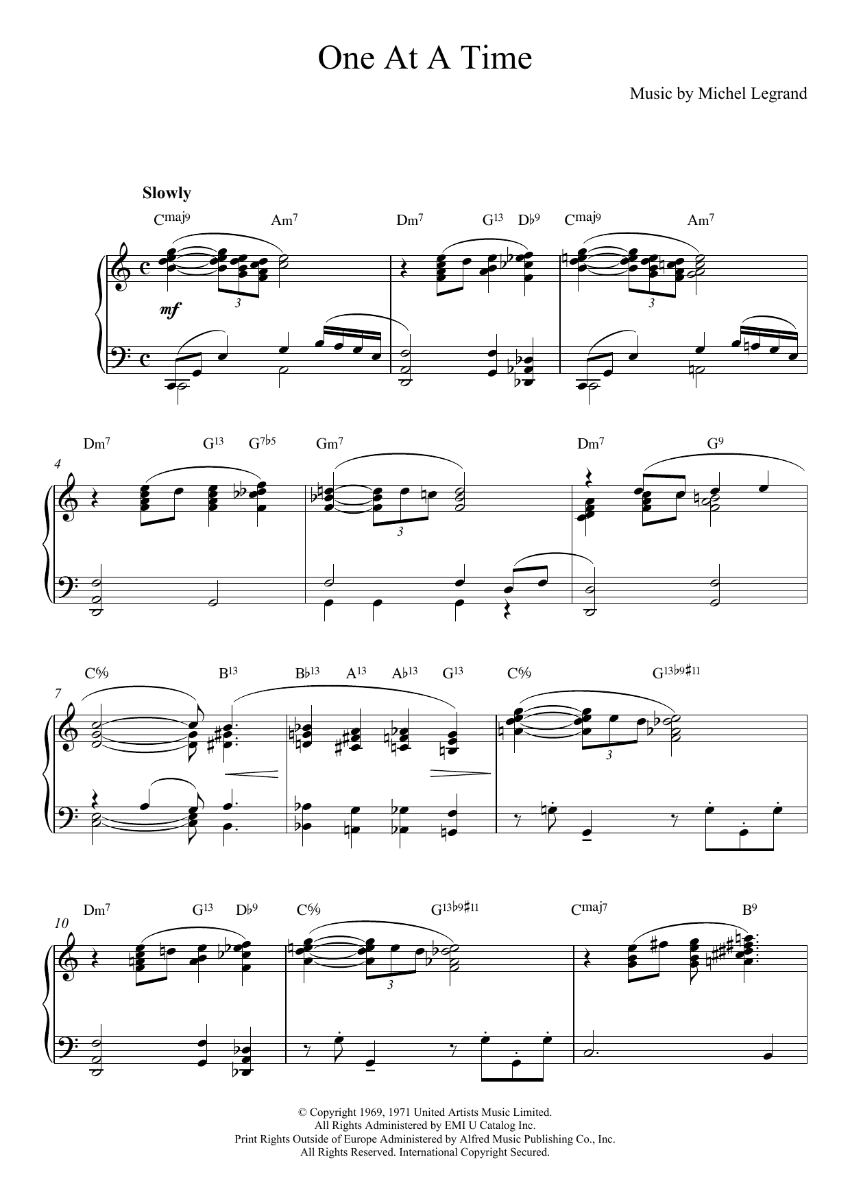Download Michel Legrand One At A Time Sheet Music