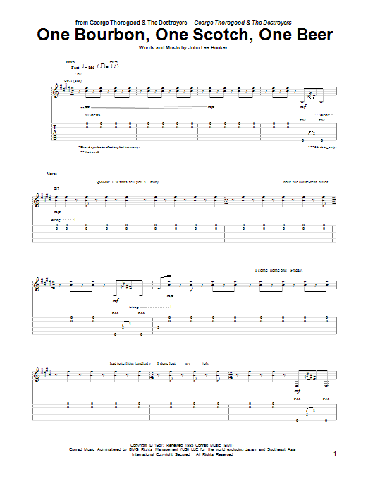 Download George Thorogood & The Destroyers One Bourbon, One Scotch, One Beer Sheet Music