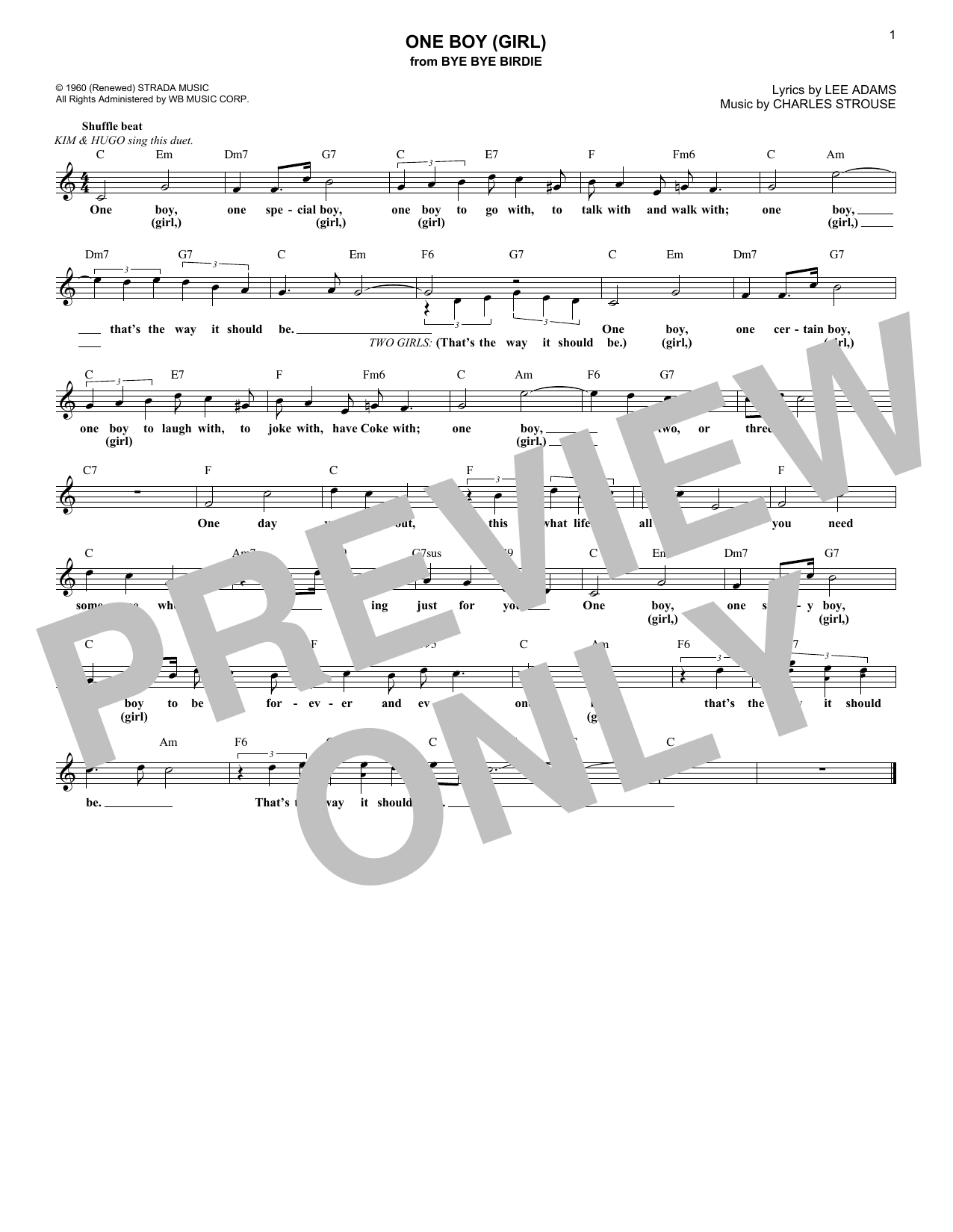 Download Charles Strouse One Boy (Girl) (from Bye Bye Birdie) Sheet Music