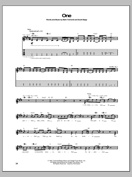 Download Creed One Sheet Music