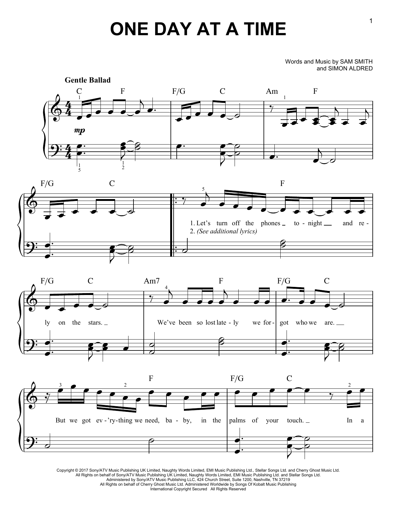 Download Sam Smith One Day At A Time Sheet Music