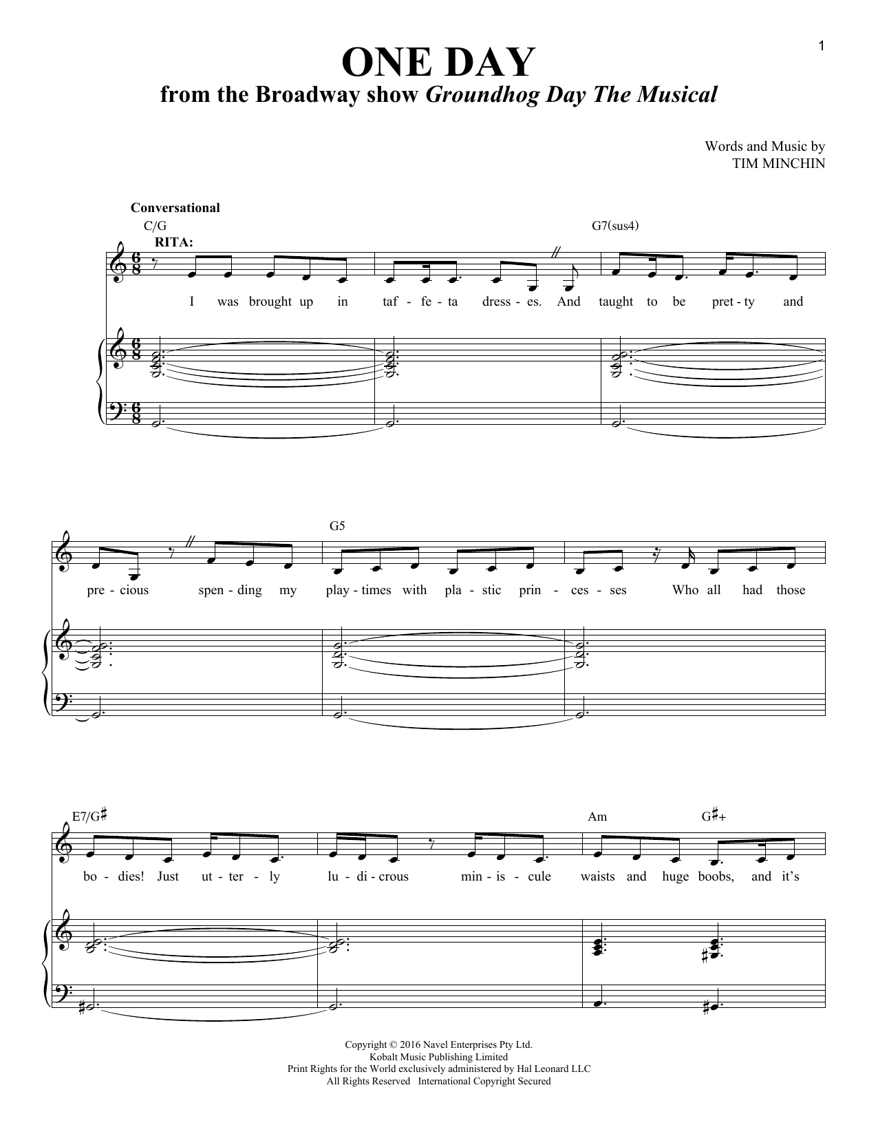 Download Tim Minchin One Day (from Groundhog Day The Musical Sheet Music