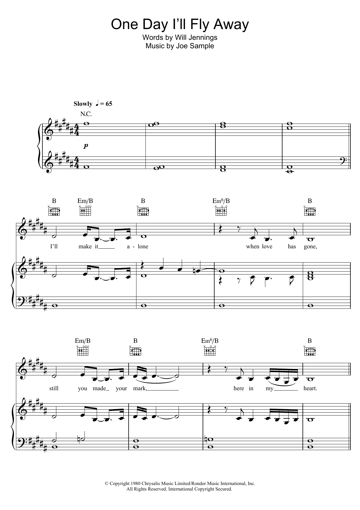 Download Vaults One Day I'll Fly Away Sheet Music
