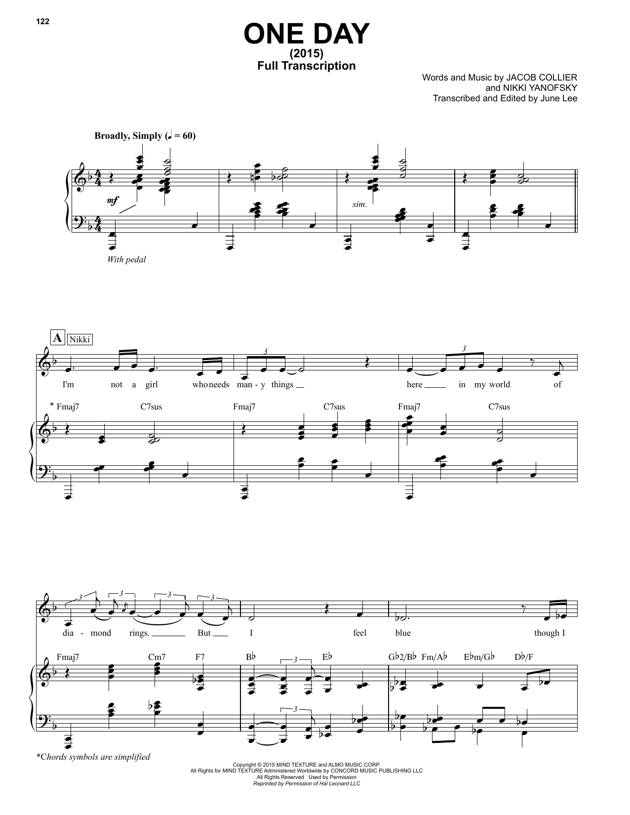 Jacob Collier One Day sheet music notes printable PDF score