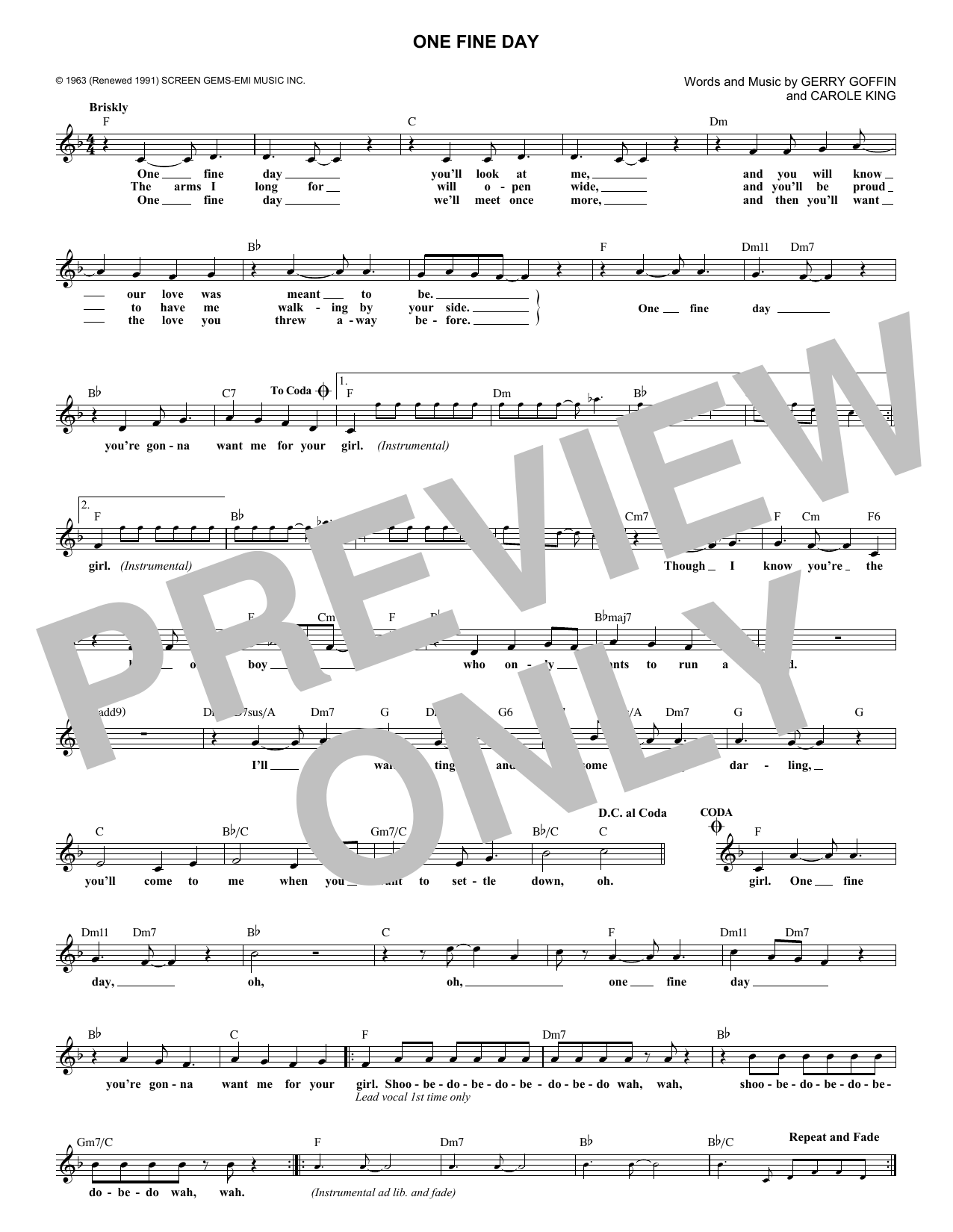 Download The Chiffons One Fine Day Sheet Music