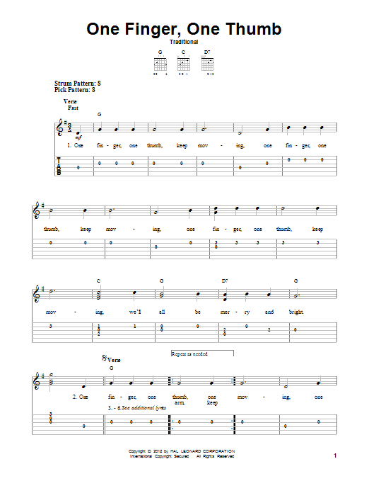 Download Traditional One Finger, One Thumb Sheet Music