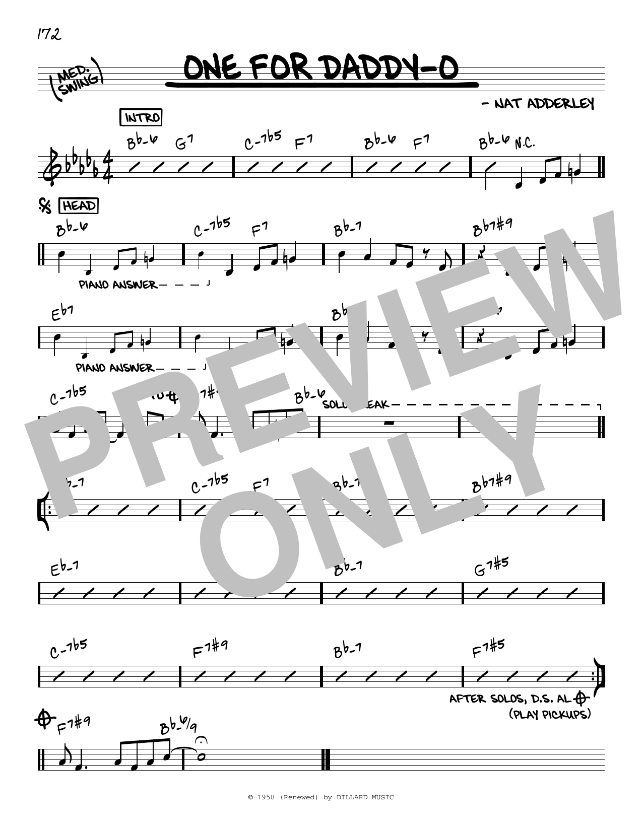 Download Nat Adderley One For Daddy-O Sheet Music