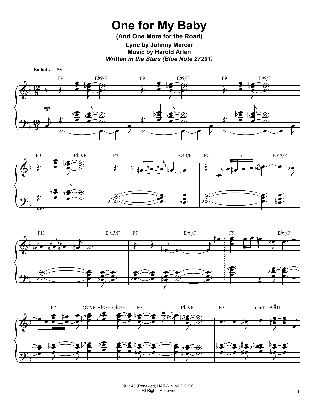 Download Bill Charlap One For My Baby (And One More For The R Sheet Music
