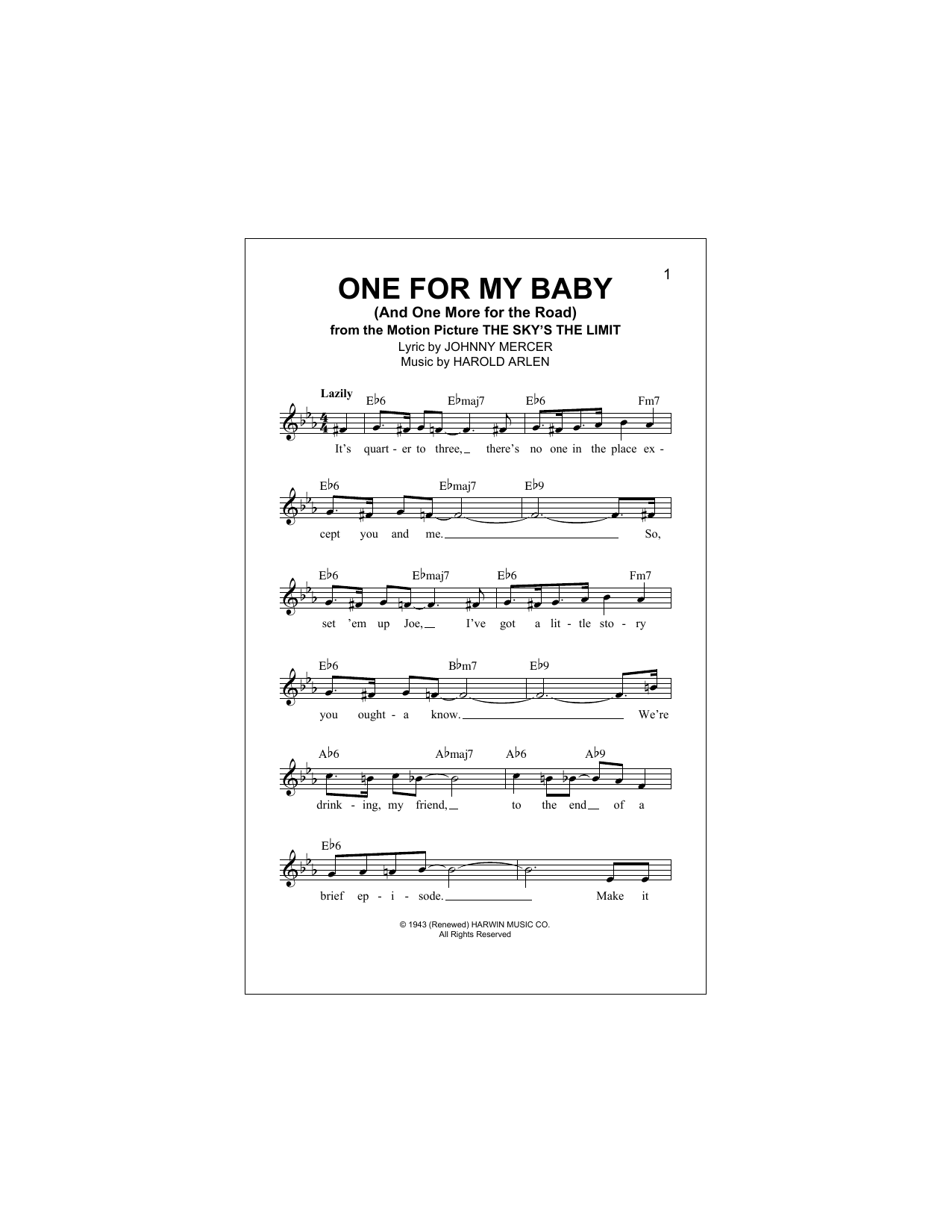 Download Frank Sinatra One For My Baby (And One More For The R Sheet Music