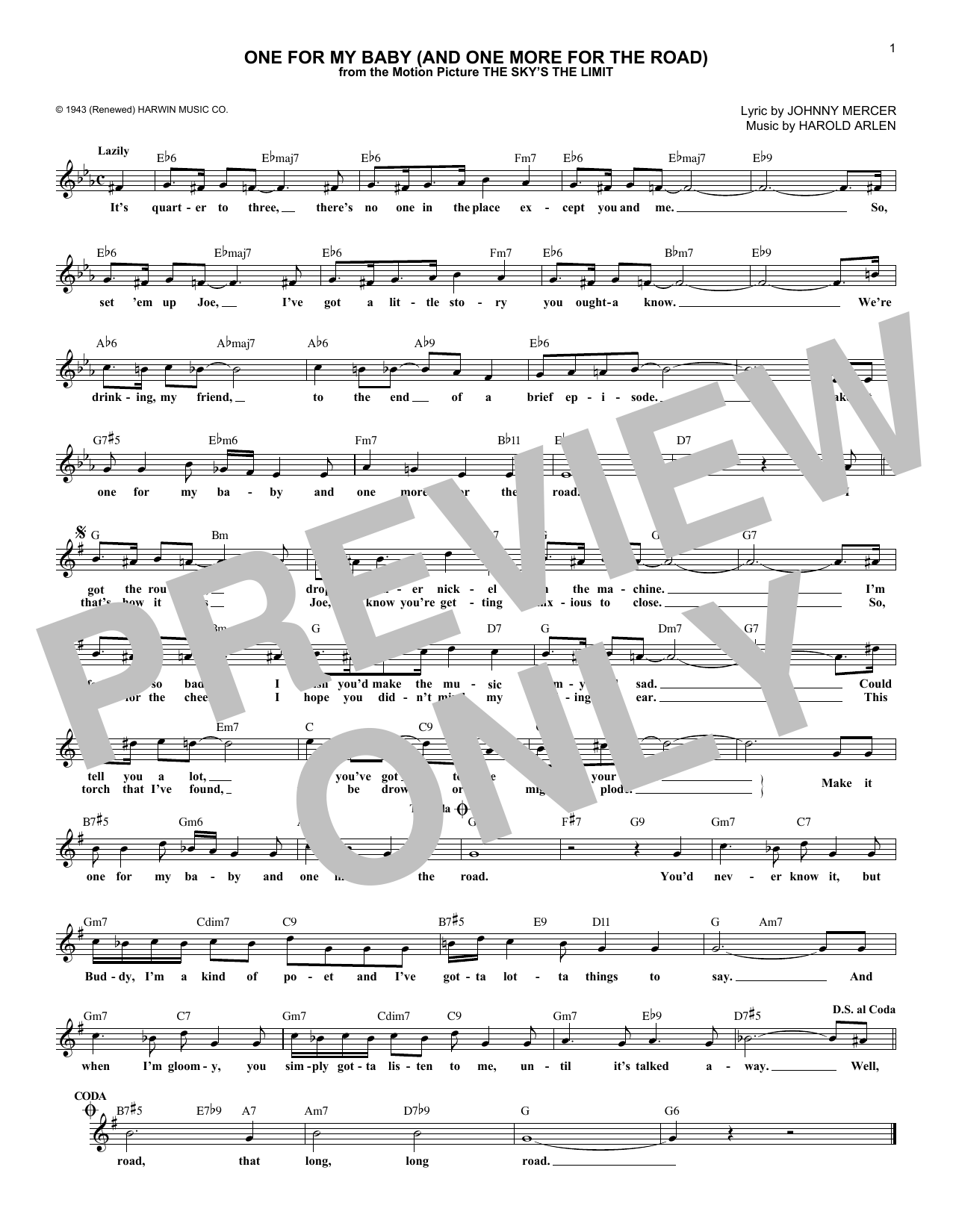 Download Frank Sinatra One For My Baby (And One More For The R Sheet Music